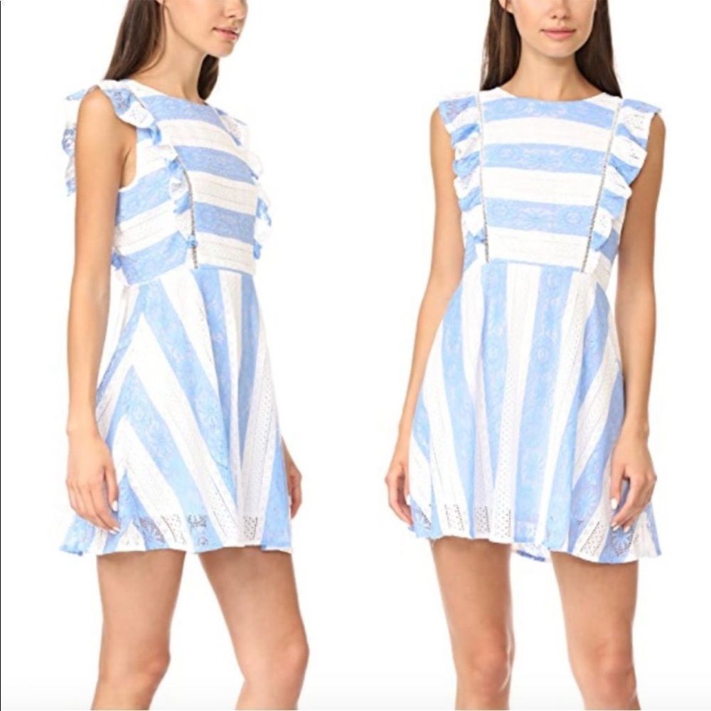 J.O.A Los Angeles Blue White Stripes Lace Apron Dress Sleeveless Cut Out Back XS